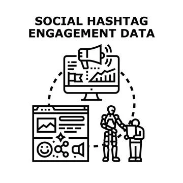 Social hashtag engagement data analysis and automation Stock Illustration