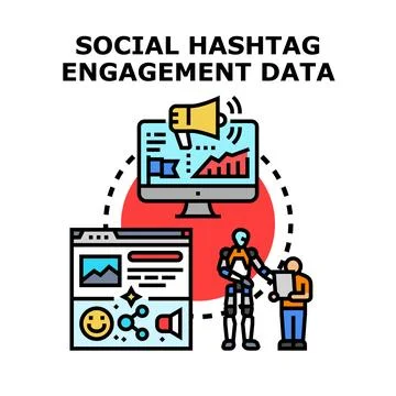Social hashtag engagement data analysis and automation Stock Illustration