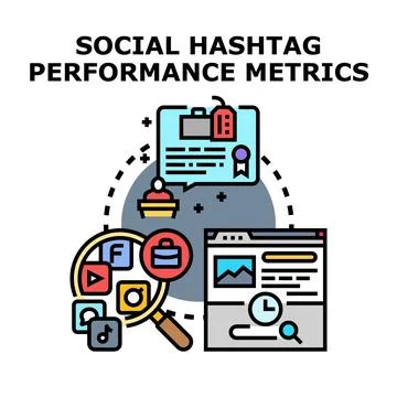 Social hashtag performance metrics analyzing online engagement Stock Illustration