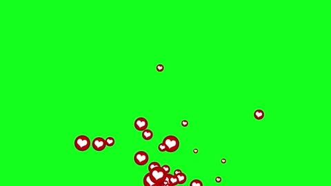 Social hearts chroma key visual love reaction icons floating upward on bright gr Stock Footage 340576868