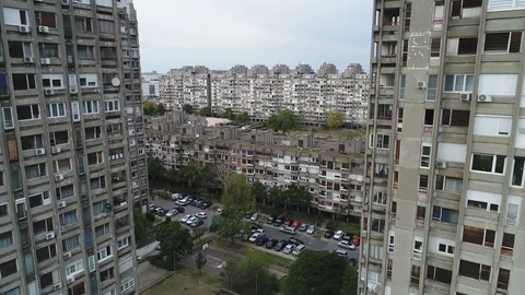 Social housing program former Yugoslavia, aerial view Belgrade suburbs Stock Footage 85855958
