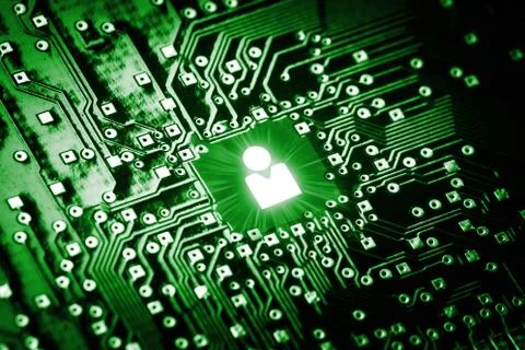Social icon on computer chip Stock Photos