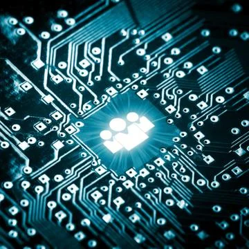 Social icon on computer chip Stock Photos