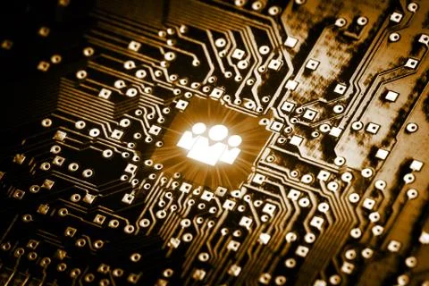 Social icon on computer chip Stock Photos