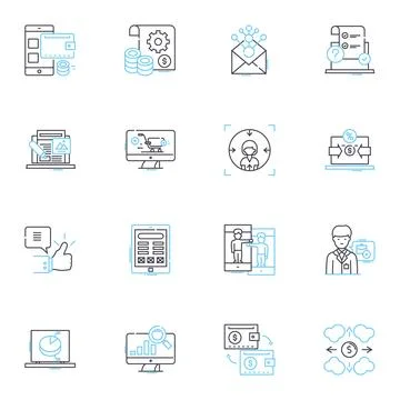 Social Imaging linear icons set. Selfie, Hashtag, Filter, Caption, Share, Like Stock Illustration