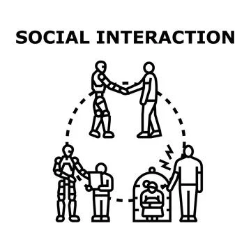 Social interaction between humans and artificial intelligence concept Stock Illustration