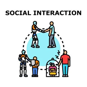 Social interaction between humans and artificial intelligence concept Stock Illustration