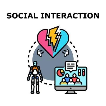 Social interaction concept with robot and digital communication 库存插图