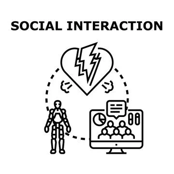 Social interaction concept with robot and digital communication Stock Illustration
