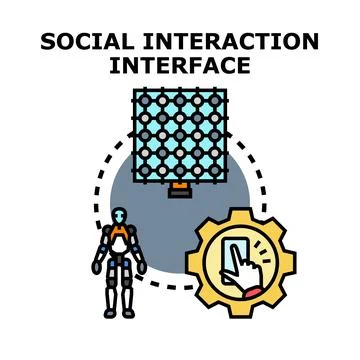 Social interaction interface concept with robot and digital screen Illustrazione stock