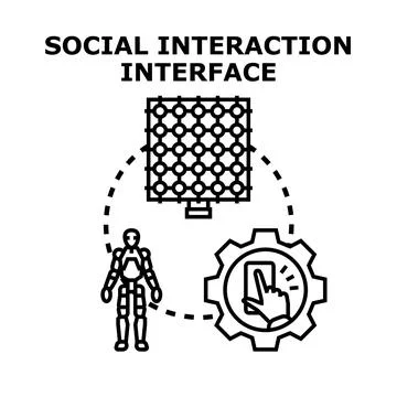Social interaction interface concept with robot and digital screen Stock Illustration