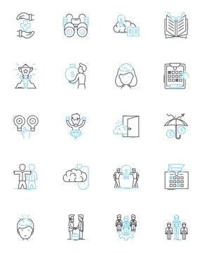 Social interaction linear icons set. Communication, Connection, Engagement Stock Illustration