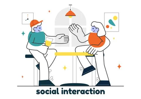 Social Interaction Vector Illustration Featuring Mobile Social Communicatio.. 스톡 일러스트