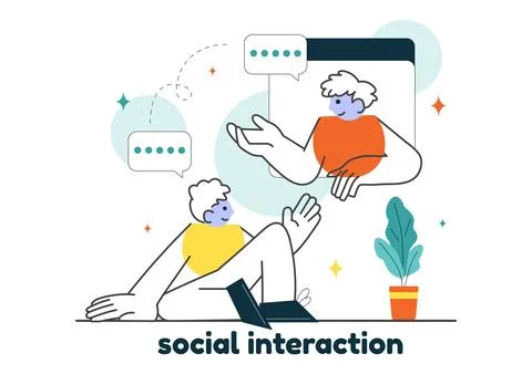 Social Interaction Vector Illustration Featuring Mobile Social Communicatio.. Stockillustratie