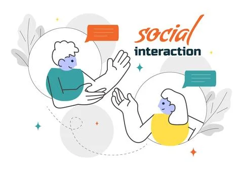 Social Interaction Vector Illustration Featuring Mobile Social Communicatio.. Illustrazione stock