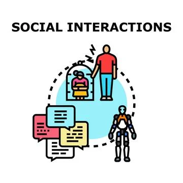 Social interactions concept with human and robot communication Stock Illustration