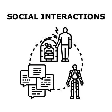 Social interactions concept with human and robot communication Stock Illustration
