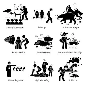 Social Issues and Critical Problems Pictogram Icons. Stock Illustration