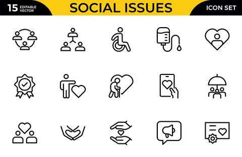 Social Issues Icon Set. Thought-provoking and impactful icons designed to r.. Stock Illustration