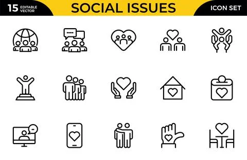 Social Issues Icon Set. Thought-provoking and impactful icons designed to r.. Stock Illustration