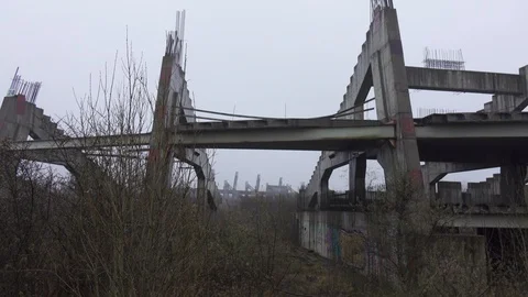 Social issues unfinished abandoned stadium construction site Video stock 105435832