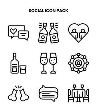 Social Line UI Icons Pack Stock Illustration