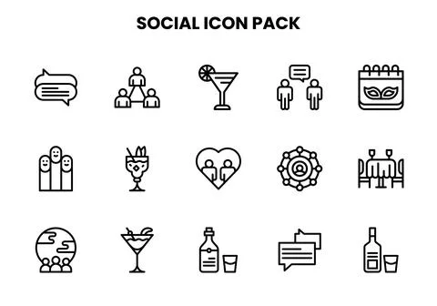 Social Line Vector Icons Pack Stock Illustration