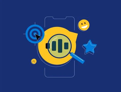 Social listening with analytics, customer feedback tracking, sentiment analysis Stock Illustration