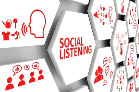 SOCIAL LISTENING concept cell background 3d illustration Stock Illustration