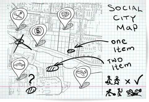 Social map of sketch Stock Illustration