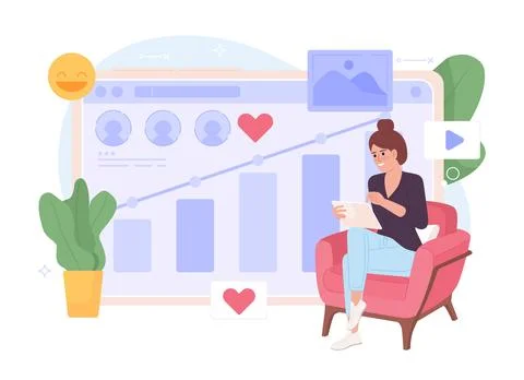 Social marketing analytics flat concept vector spot illustration Stock Illustration