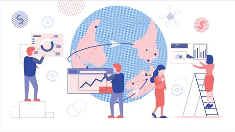 Social marketing development team working on 2d flat animation 4k Stock Footage 310544130