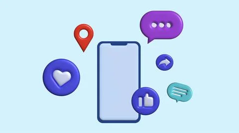 Social media 3d. 3d vector. Social netwrok icons. Smartphone 3d. Stock Illustration