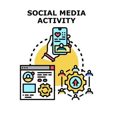 Social media activity developing marketing strategy concept Stock Illustration