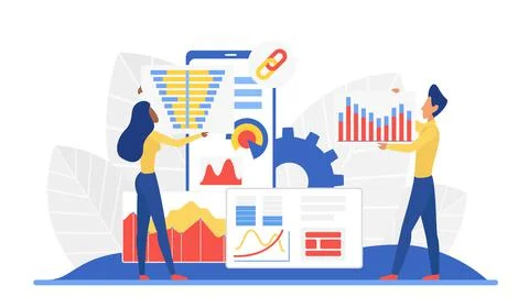 Social media analytics collecting data process Stock Illustration