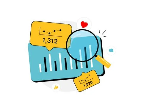 Social media analytics dashboard for tracking performance, monitoring trends and Stock Illustration