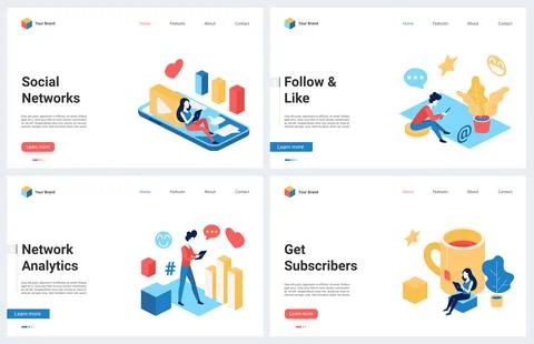 Social media analytics, internet network service, modern concept landing page Stock-Illustration