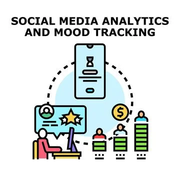 Social media analytics tracking user mood ratings and data Stock Illustration