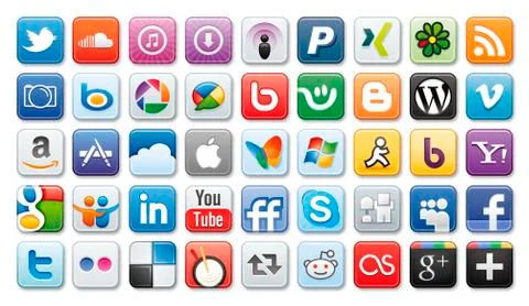 Social media and network icons Stock Illustration