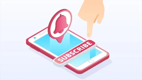 Social media animation with Subscribe button being pressed Stock Footage 100113780