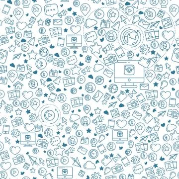 Social Media Blue Seamless Pattern Stock Illustration