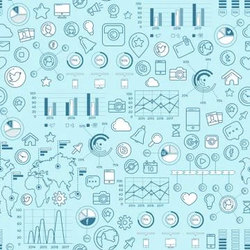 Social Media Blue Seamless Pattern Stock Illustration