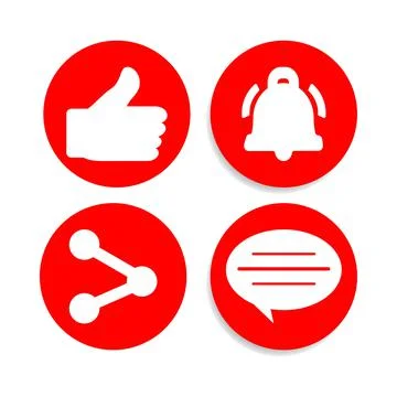 Social media button collection vector design. Red and white color button coll Stock Illustration