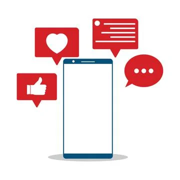 Social media button design elements with mobile phones. Love and like social  Stock Illustration