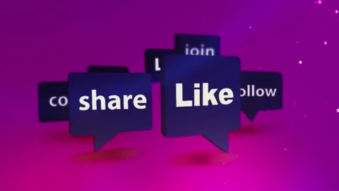 Social media button in speech bubbles on pink with particles and light leaks Stock Footage 296565706