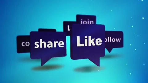 Social media button speech bubbles on turquoise with particles Stock Footage 296565708