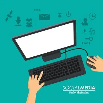 Social media computer working Stock Illustration