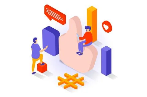Social media concept in 3d isometric design. People communicates online and s Stock Illustration