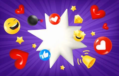 Social media concept with flying elements and flash with copy space. 3d vec.. イラスト素材