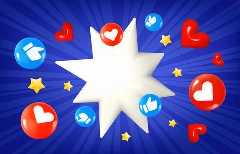 Social media concept with flying elements and flash with copy space. 3d vec.. イラスト素材